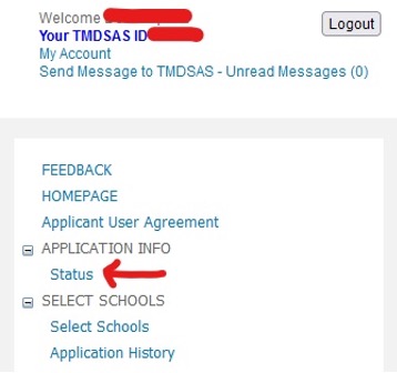screenshot of TMDSAS app [status]
